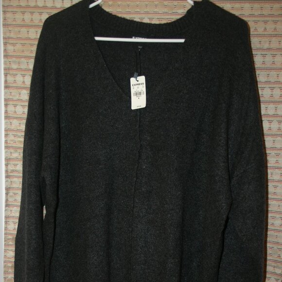 Express Sweaters - Express Dark Gray Knit Pullover Sweater R-748